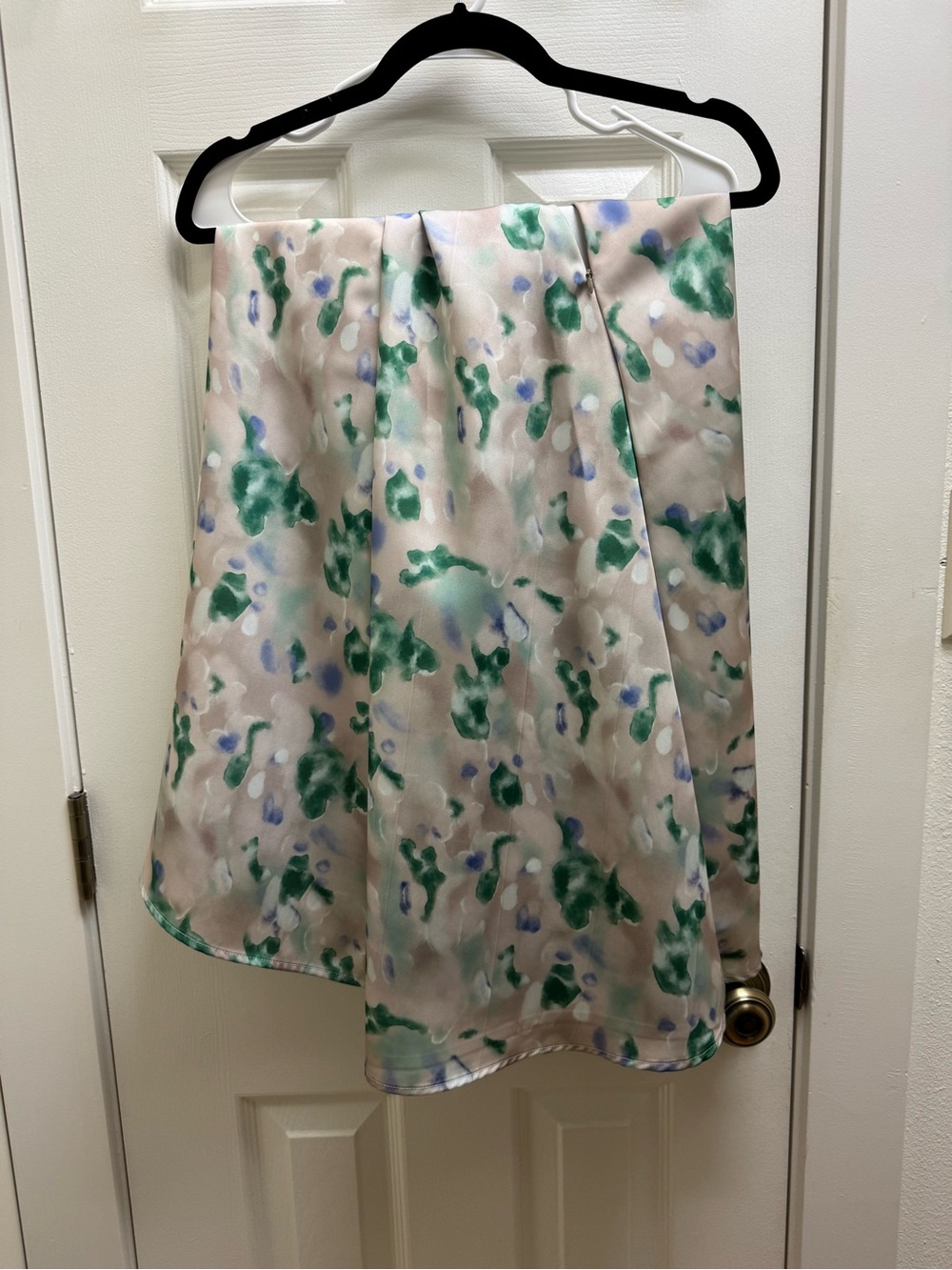 Watercolor Print A-Line Skirt in Green and Cream